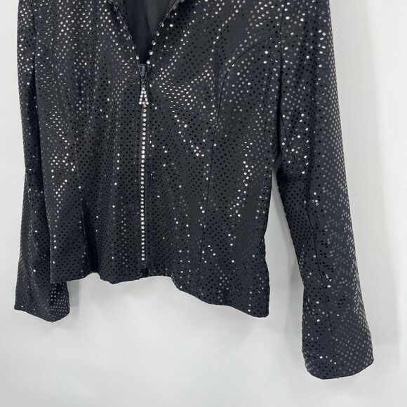 Mesmerize Zip Up Jacket Sparkly Sequin Collared Long Sleeve Black Womens Medium - Picture 7 of 8